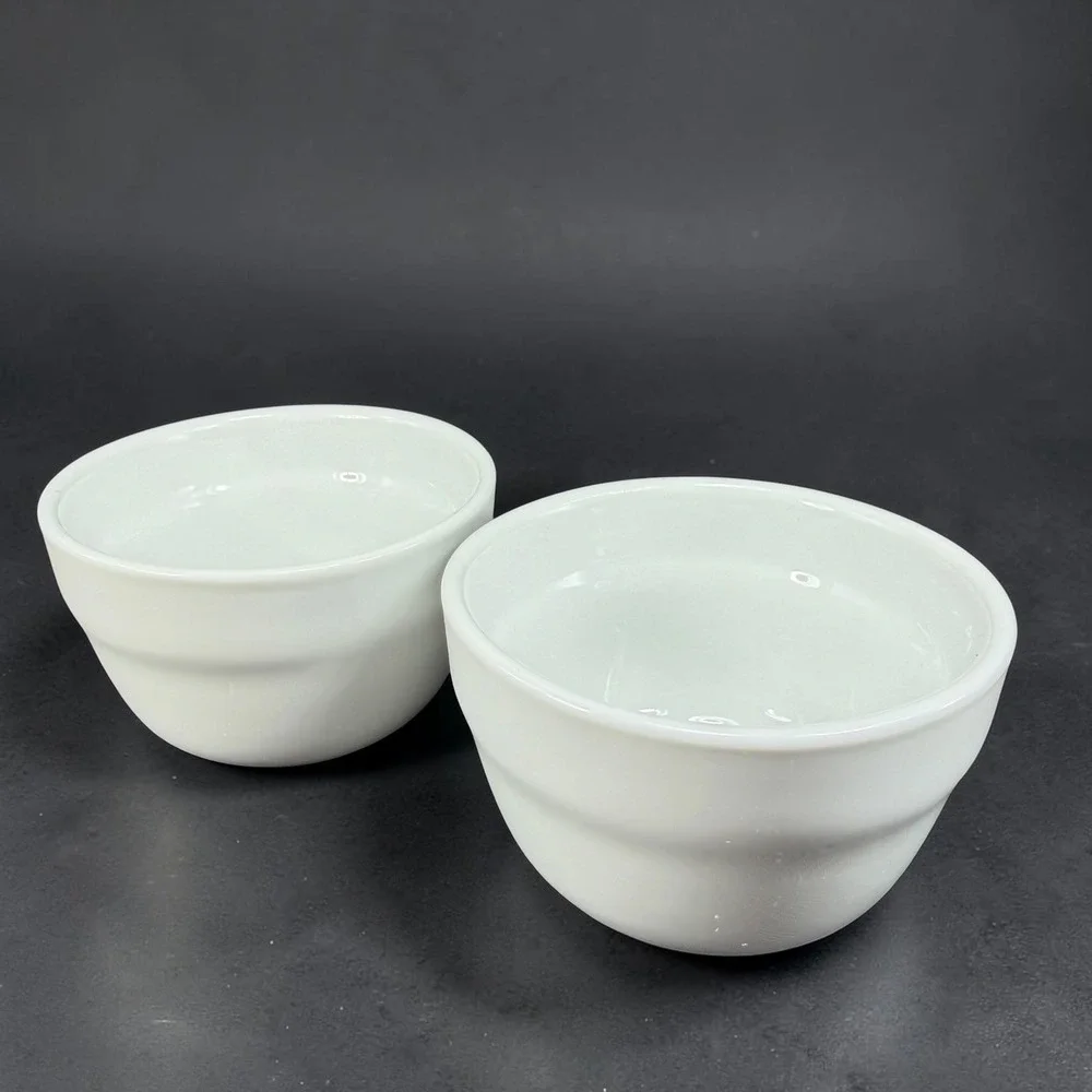 Delco Ceramicor Porcelain White Dishes‎ Bowls Set of 2 Ridged Cups 4in Stoneware